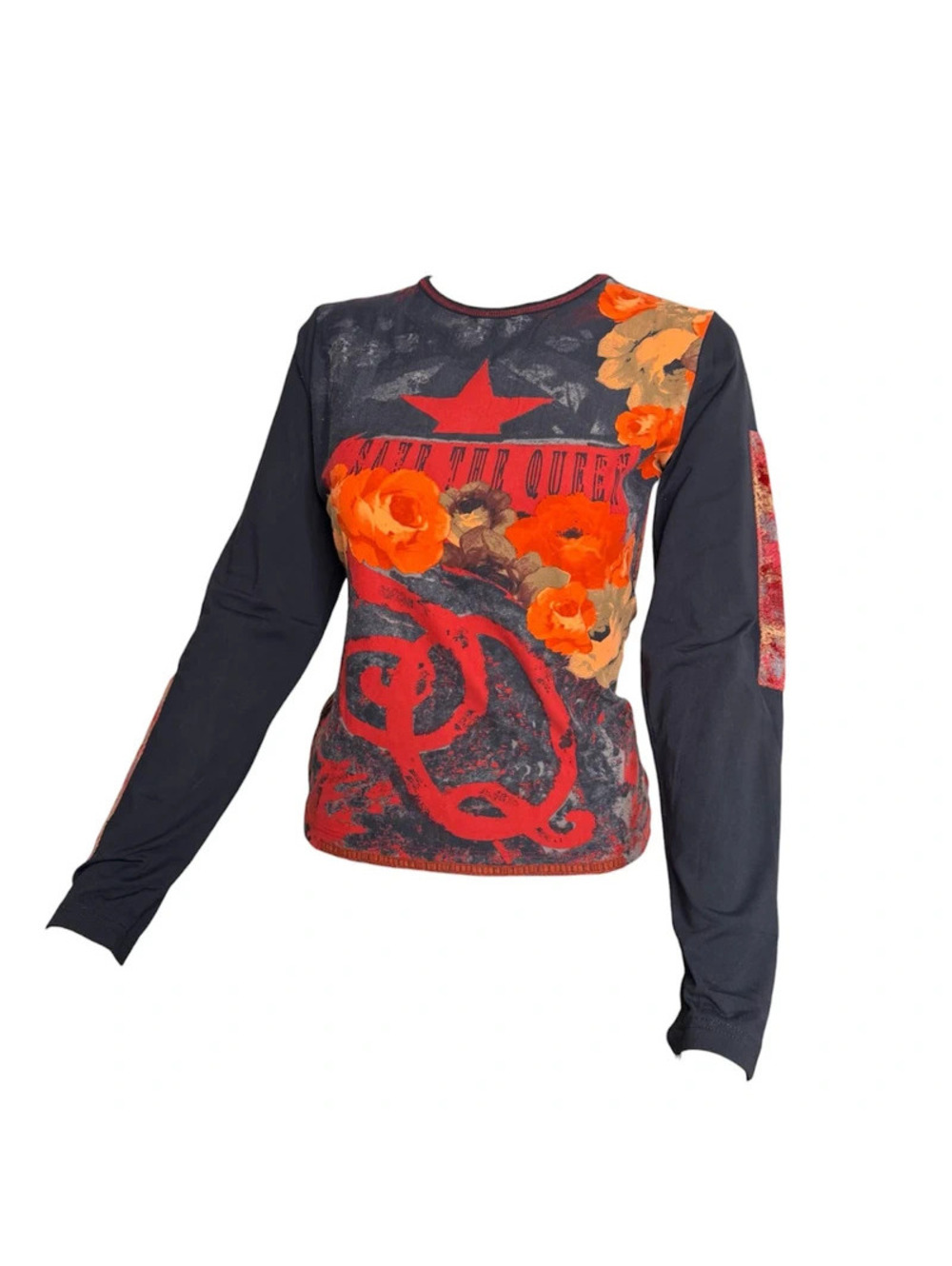 Vintage Save the Queen Y2K Floral Graphic Top Star Logo